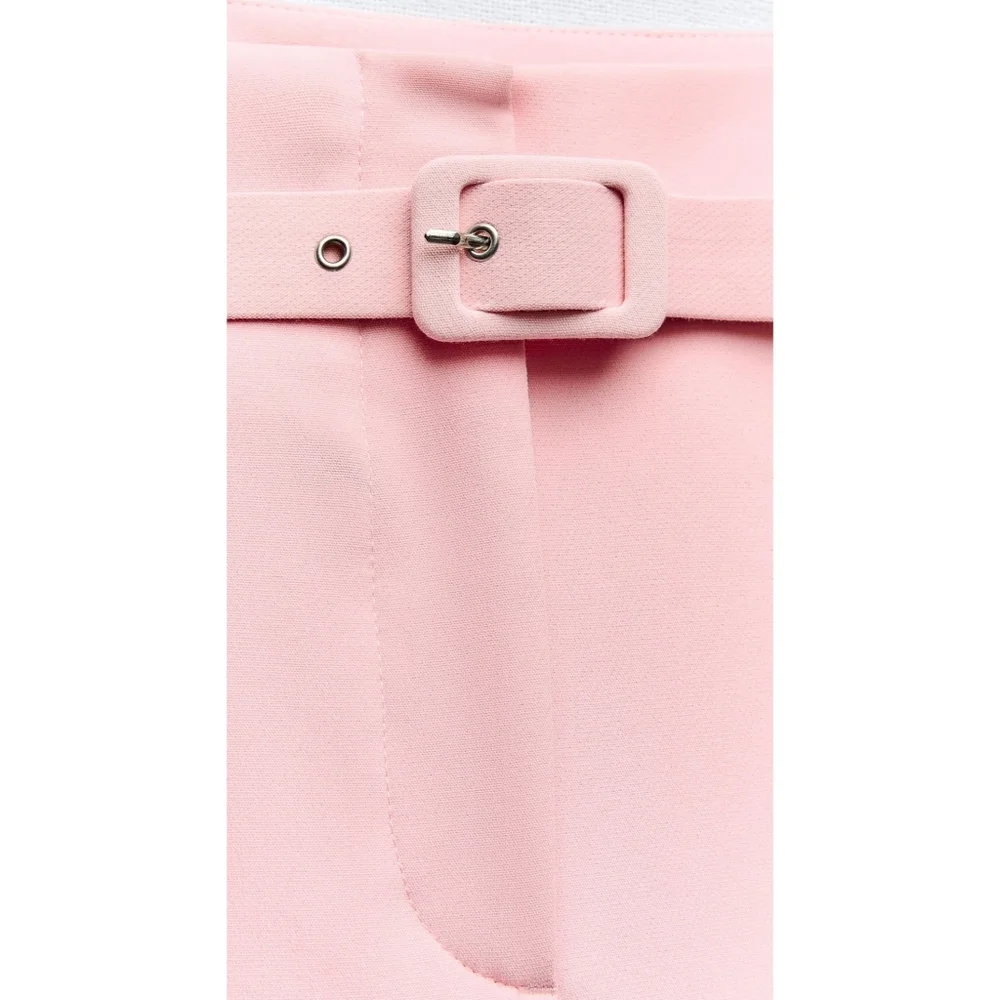 Zara Wide Leg Belted Pants Pink Size S